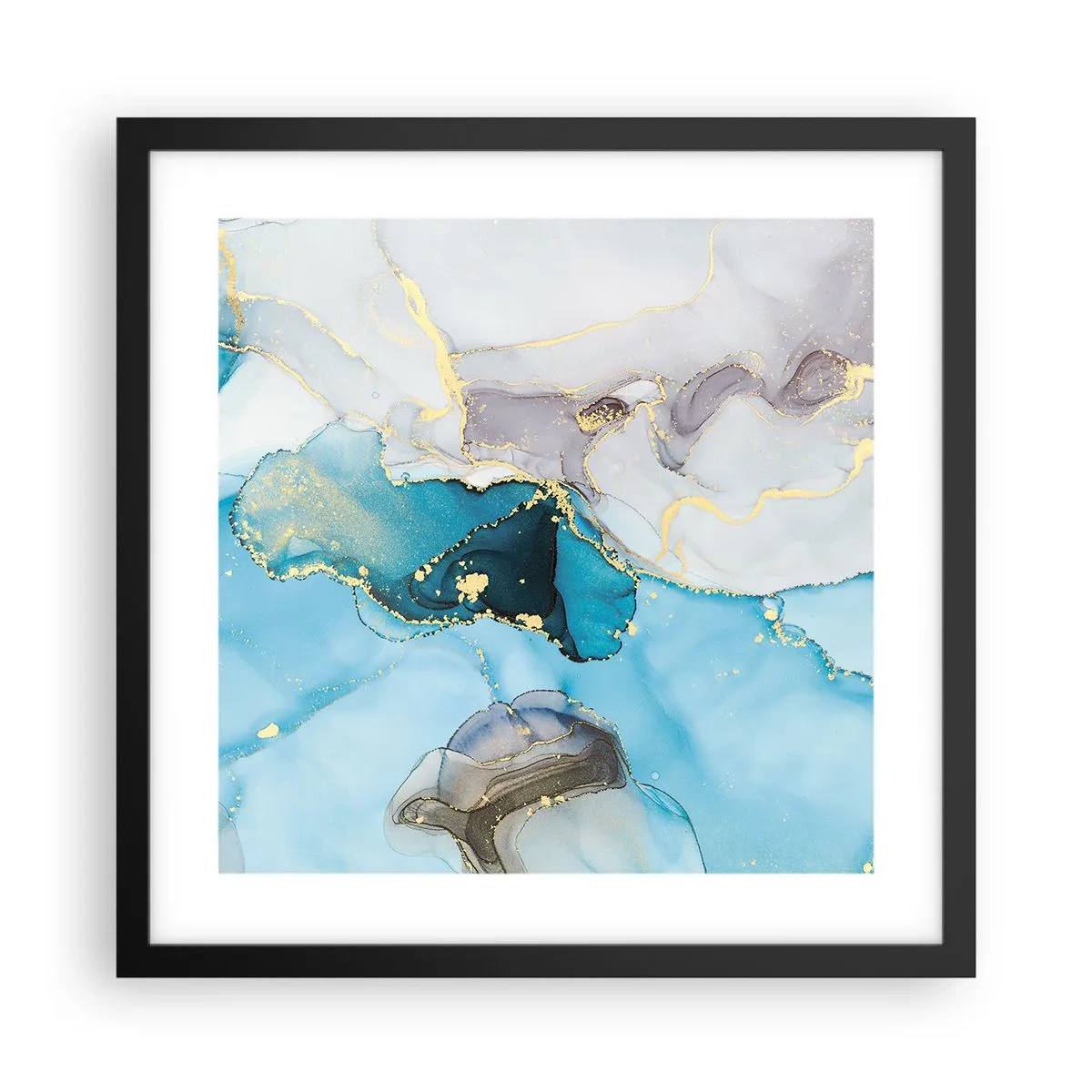 Poster in einem schwarzem Rahmen - Eine Studie über das Zusammentreffen von Grau und Türkis - 40x40 cm