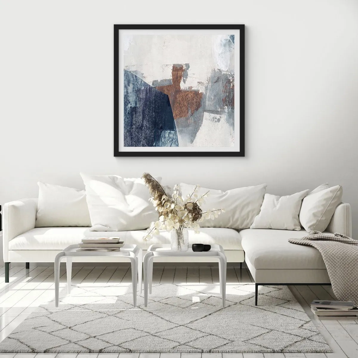 Poster in einem schwarzem Rahmen - Blaue und braune Formen - 30x30 cm