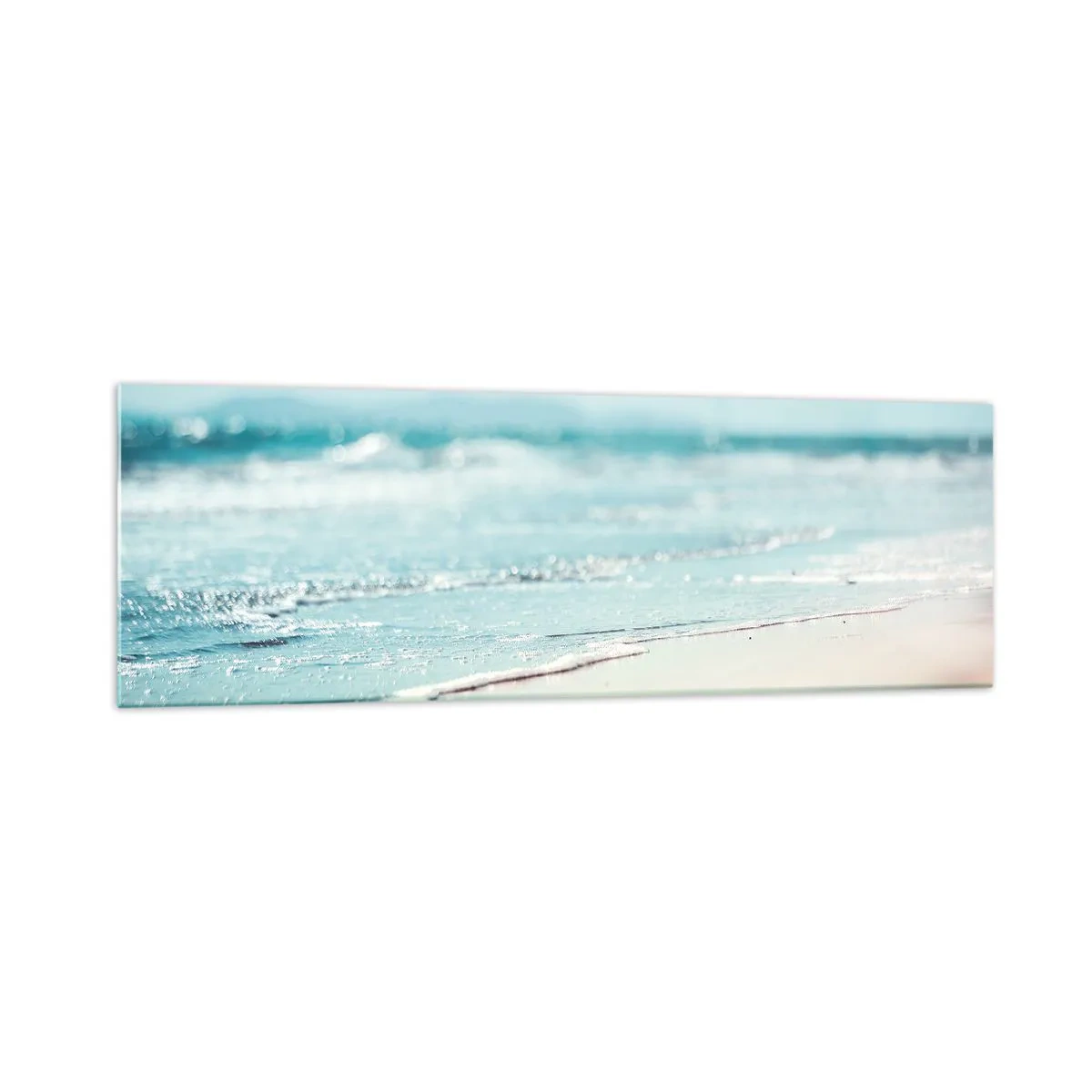 Glasbild - Bild auf glas - Sanfte Meereswellen an einem Sandstrand - 160x50cm - Hitze und Lärm - Moderne Wanddekoration für Wohnzimmer und Schlafzimmer ARTTOR