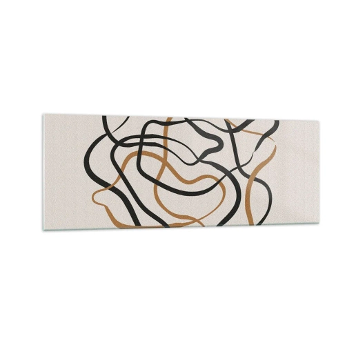 Glasbild - Bild auf glas - Verworrene Linien in Schwarz und Gold auf hellem Hintergrund - 140x50cm - Alles ging schief - Moderne Wanddekoration für Wohnzimmer und Schlafzimmer ARTTOR