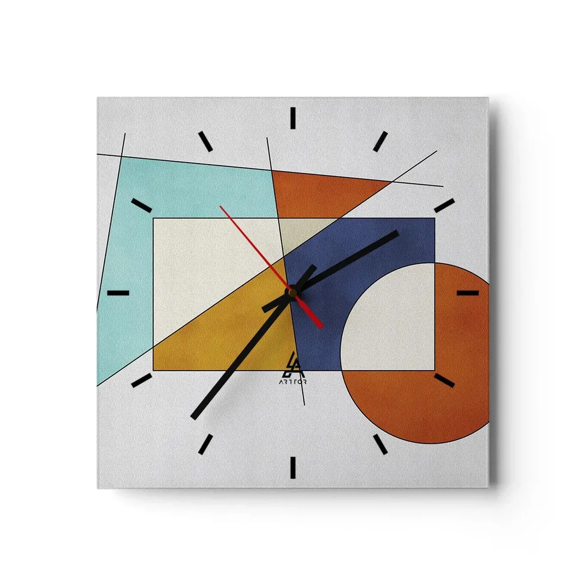 Wanduhr - Glasuhr - Eine modernistische Komposition aus geometrischen Formen und Farben - 30x30cm - Abstraktion: modernistisches Spiel - Moderne Wanddekoration für Wohnzimmer und Schlafzimmer ARTTOR