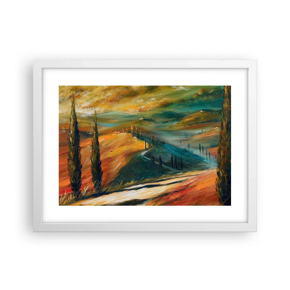 Poster in einem weißen Rahmen - Toskanische Landschaft - 40x30 cm