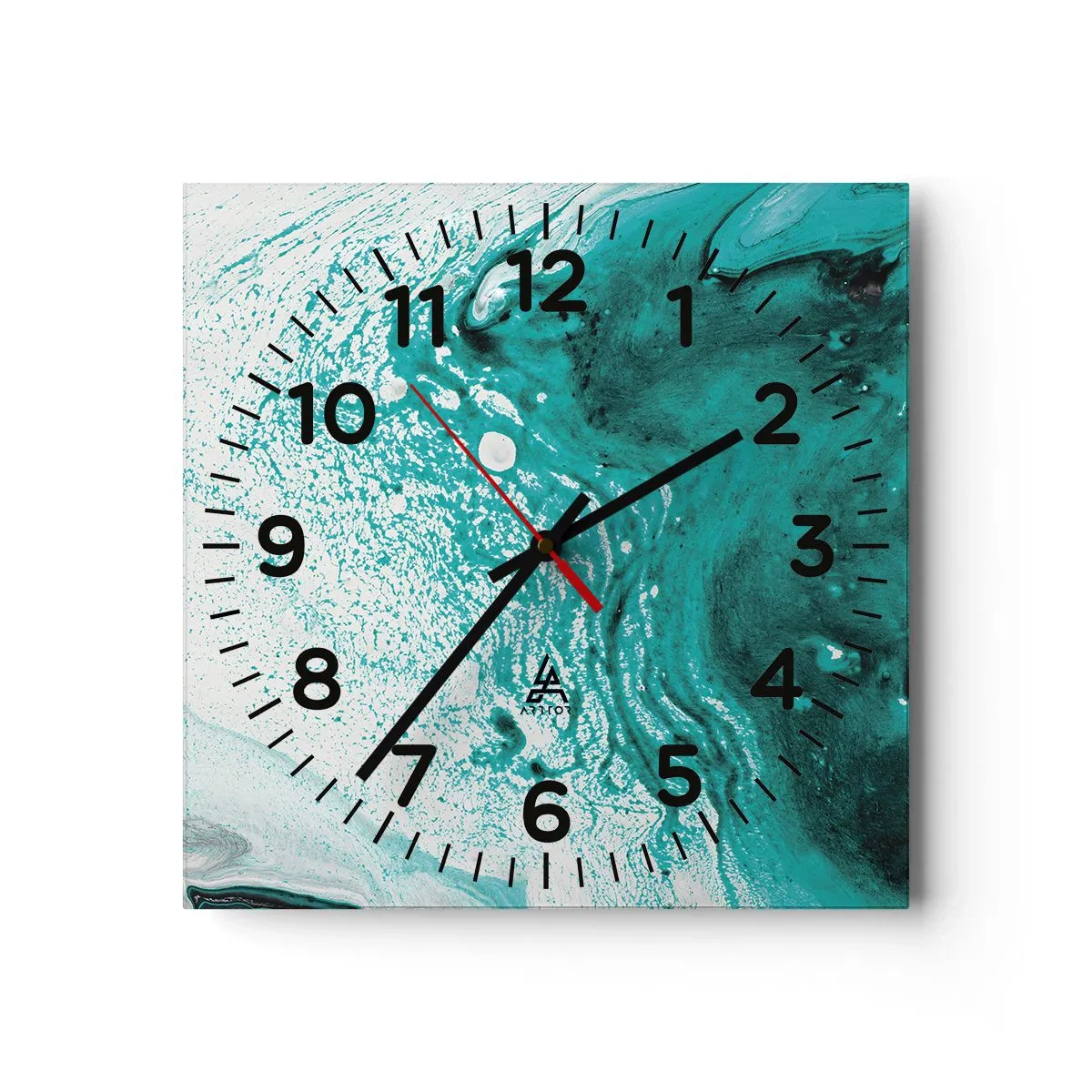 Wanduhr - Glasuhr - Verschmelzen in Weiß und Türkis - 40x40 cm