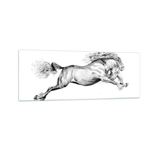 Glasbild - Bild auf glas - Skizze eines Pferdes im dynamischen Galopp auf weißem Hintergrund - 140x50cm - Im Galopp festgehalten - Moderne Wanddekoration für Wohnzimmer und Schlafzimmer ARTTOR