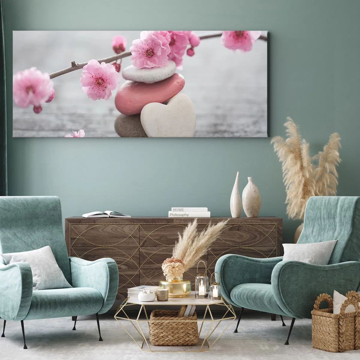 Bild auf Leinwand - Leinwandbild - Glückseligkeit mit einer Kirschblüte - 100x40 cm