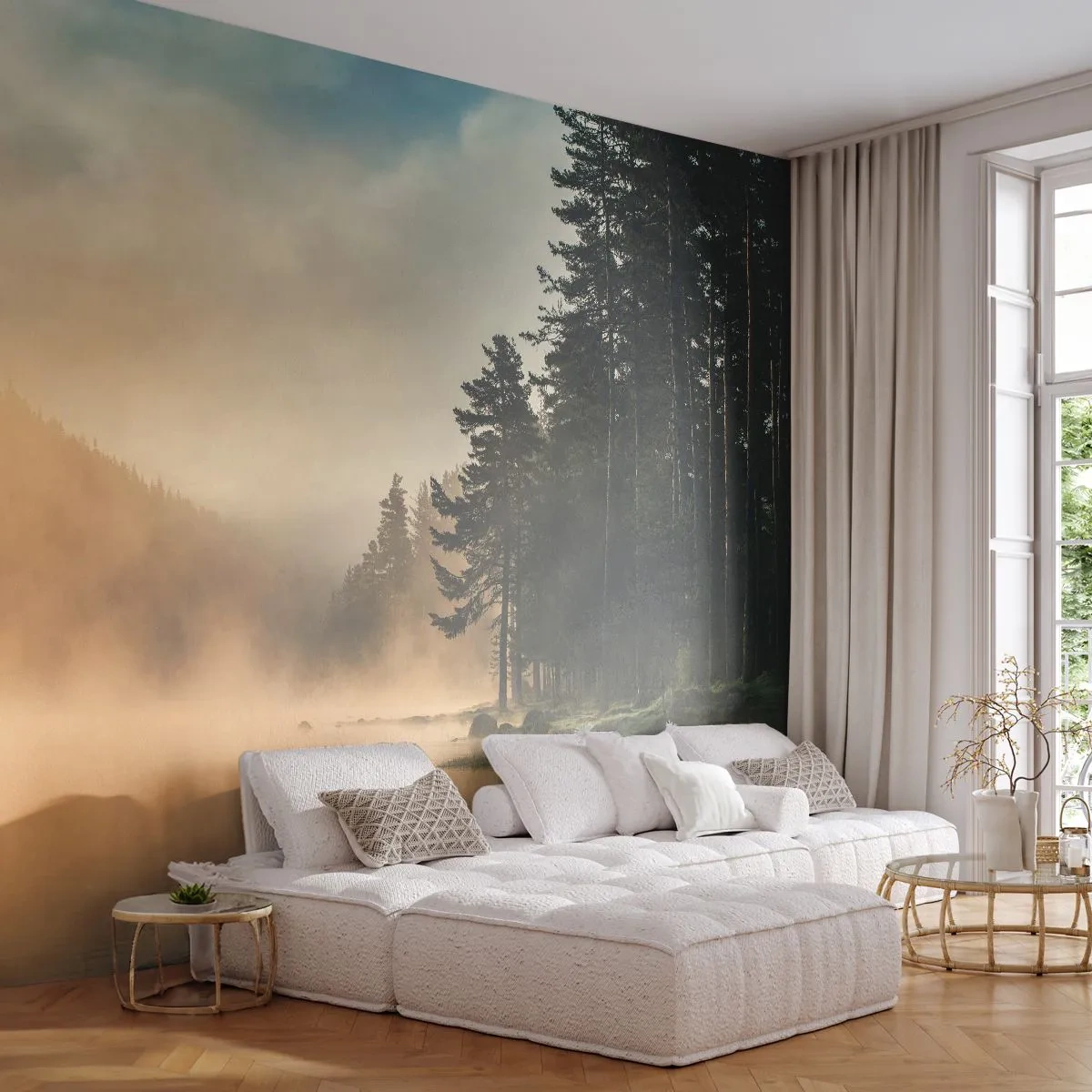Selbstklebende Fototapete Deluxe Sticker - Die Geburt des Tages - Landschaft, See, Wald - 250x175 cm