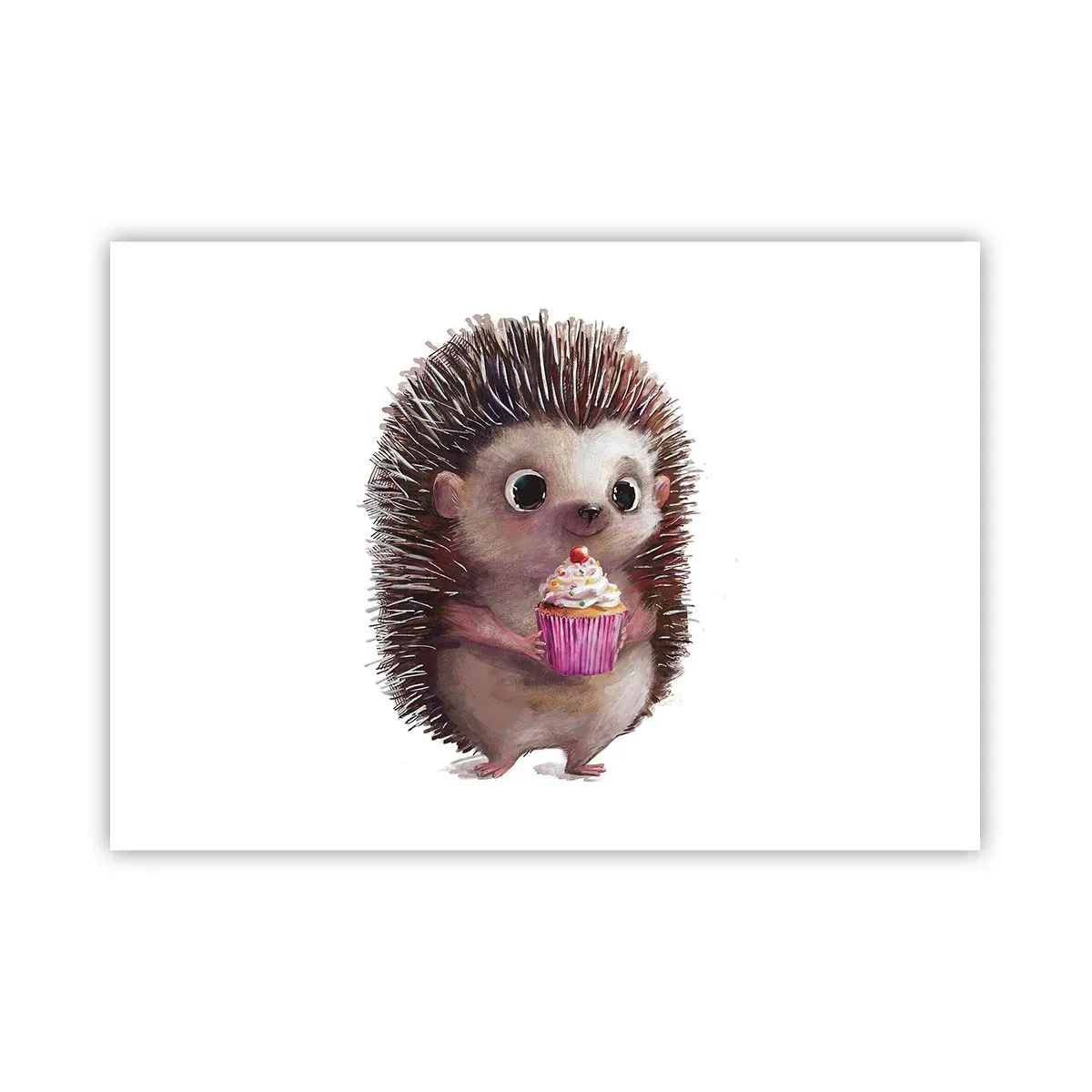 Poster - Ein süßer Igel mit einem Cupcake - 100x70cm - Der Feiertag ist jeden Tag - Moderne Wanddekoration für Wohnzimmer und Schlafzimmer ARTTOR