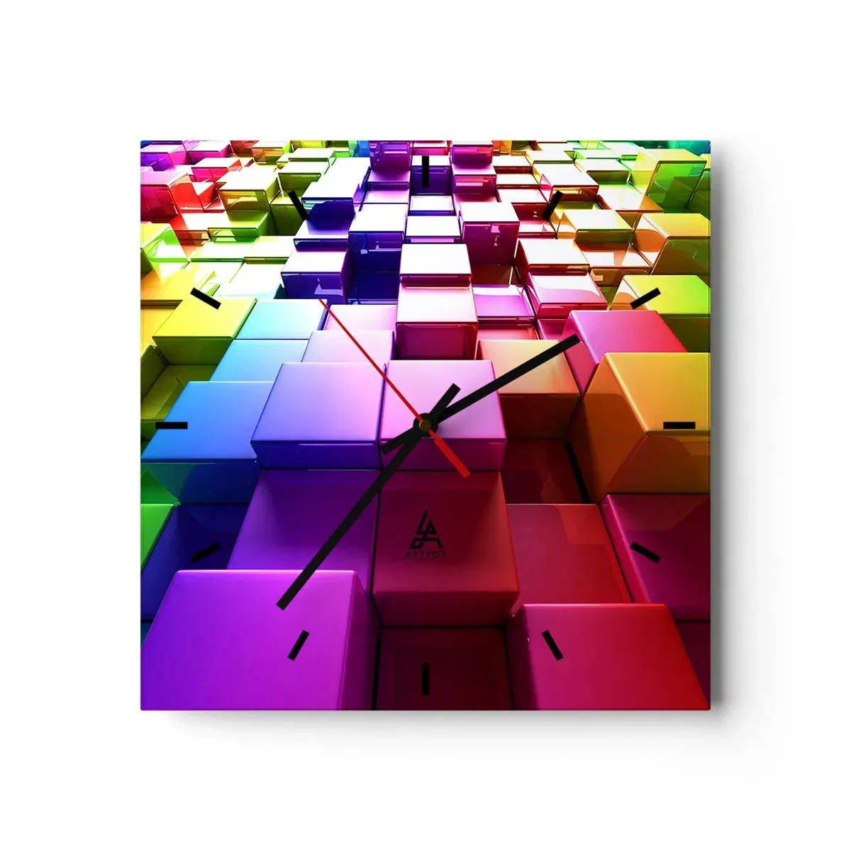 Wanduhr - Glasuhr - Bunte geometrische 3D-Würfel - 30x30cm - Op-Art gemeinsam im Team - Moderne Wanddekoration für Wohnzimmer und Schlafzimmer ARTTOR