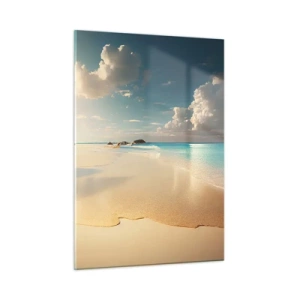 Glasbild - Bild auf glas - Goldener Strand und türkisfarbenes Meer im Licht der Morgensonne - 50x70cm - Erträumter Tag - Moderne Wanddekoration für Wohnzimmer und Schlafzimmer ARTTOR