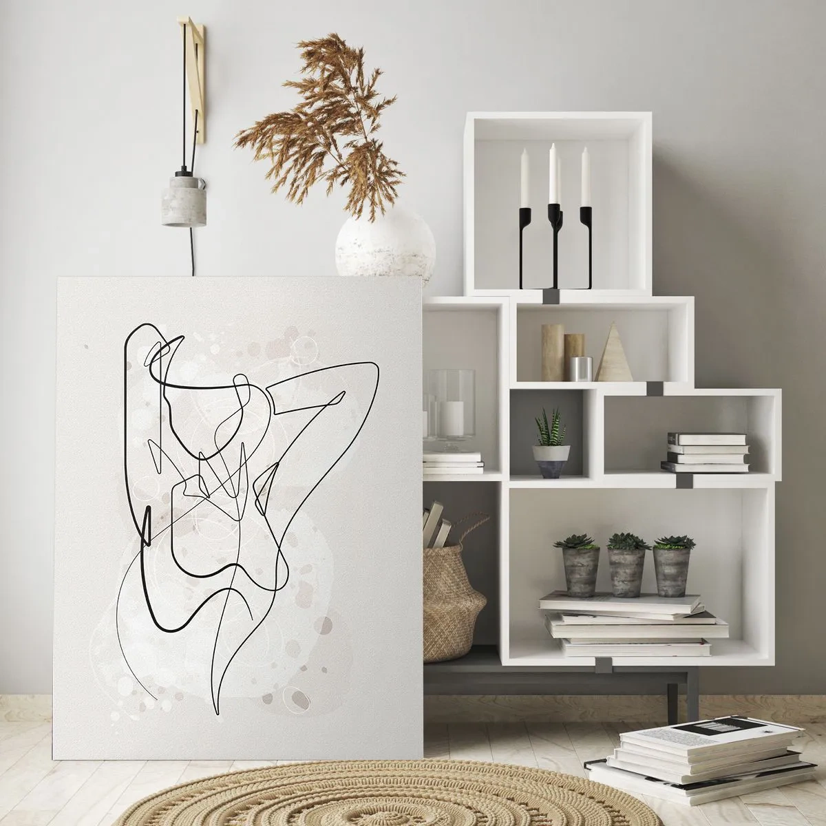 Glasbild - Bild auf glas - Eine weibliche Silhouette, gezeichnet mit einer Linie auf hellem Hintergrund - 50x70cm - Die Kunst der Verführung - Moderne Wanddekoration für Wohnzimmer und Schlafzimmer ARTTOR