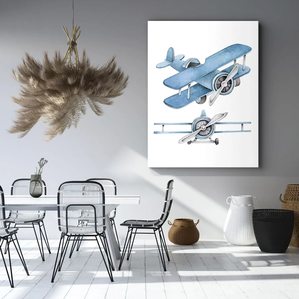 Bild auf Leinwand - Leinwandbild - Blaue Retro-Flugzeuge - 50x70cm - Geboren um zu gewinnen - Moderne Wanddekoration für Wohnzimmer und Schlafzimmer ARTTOR