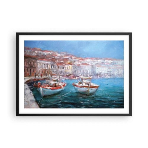 Poster in einem schwarzem Rahmen - Boote in einer malerischen italienischen Bucht - 70x50cm - Italienische Bucht - Moderne Wanddekoration für Wohnzimmer und Schlafzimmer ARTTOR