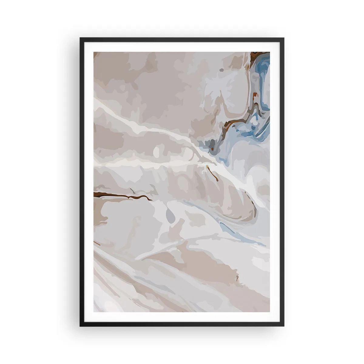 Poster in einem schwarzem Rahmen - Blau schlängelt sich unter dem Weiß - 70x100 cm