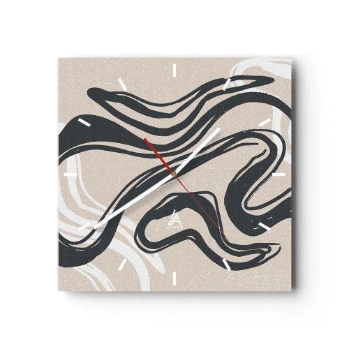 Wanduhr - Glasuhr - Abstrakte Linien in dunklen Farbtönen auf beigem Hintergrund - 30x30cm - Vervielfachter Ausdruck - Moderne Wanddekoration für Wohnzimmer und Schlafzimmer ARTTOR
