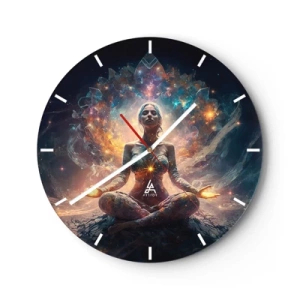 Wanduhr - Glasuhr - Eine Frau in Meditation, umgeben von Energie in den Farben der Galaxie. - 30x30cm - Fluss guter Energie - Moderne Wanddekoration für Wohnzimmer, Küche und Schlafzimmer ARTTOR