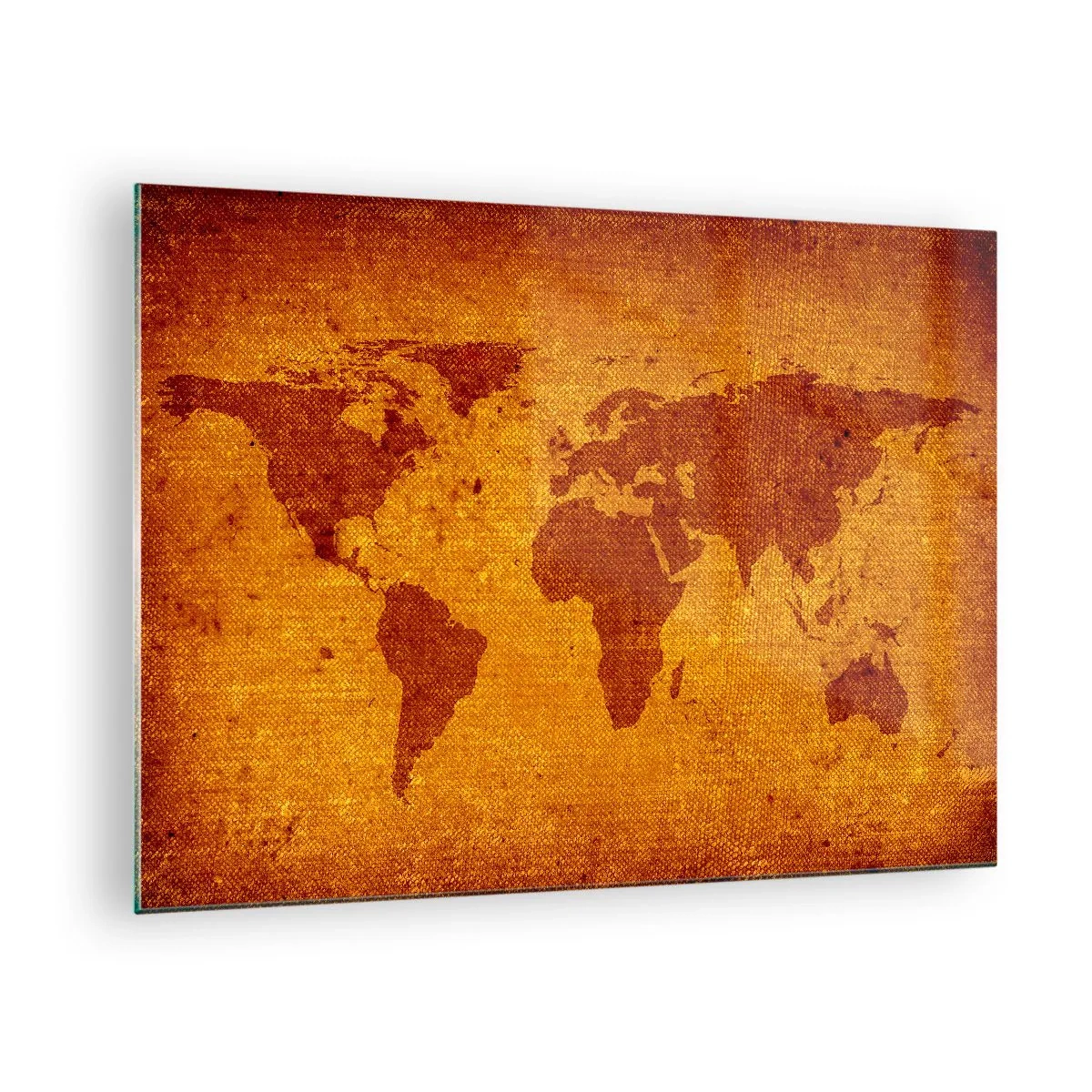 Glasbild - Bild auf glas - Eine Weltkarte in warmen, sepiafarbenen Farben - 70x50cm - Eine Einladung zum Reisen - Moderne Wanddekoration für Wohnzimmer und Schlafzimmer ARTTOR
