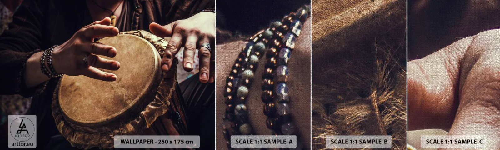 Fototapeten Muster Premium Canvas - Im Rhythmus des Herzens - Trommelspiel, Afrika, Musik - 100x30 cm