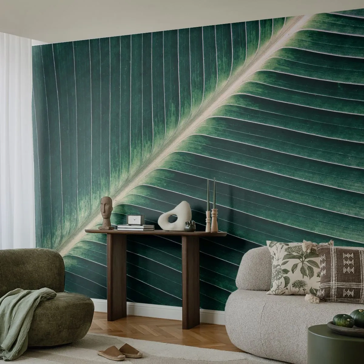 Fototapete Standard Eco - Rhythmus der Natur - Abstraktion, Grünes Blatt, Grafik - 400x280 cm