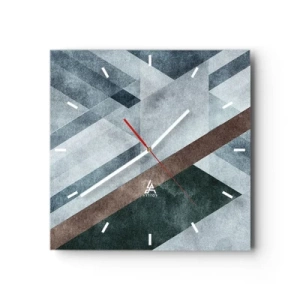 Wanduhr - Glasuhr - Geometrische Formen in kühlen Blau- und Brauntönen - 30x30cm - Anspruchsvolle Eleganz der Geometrie - Moderne Wanddekoration für Wohnzimmer und Schlafzimmer ARTTOR
