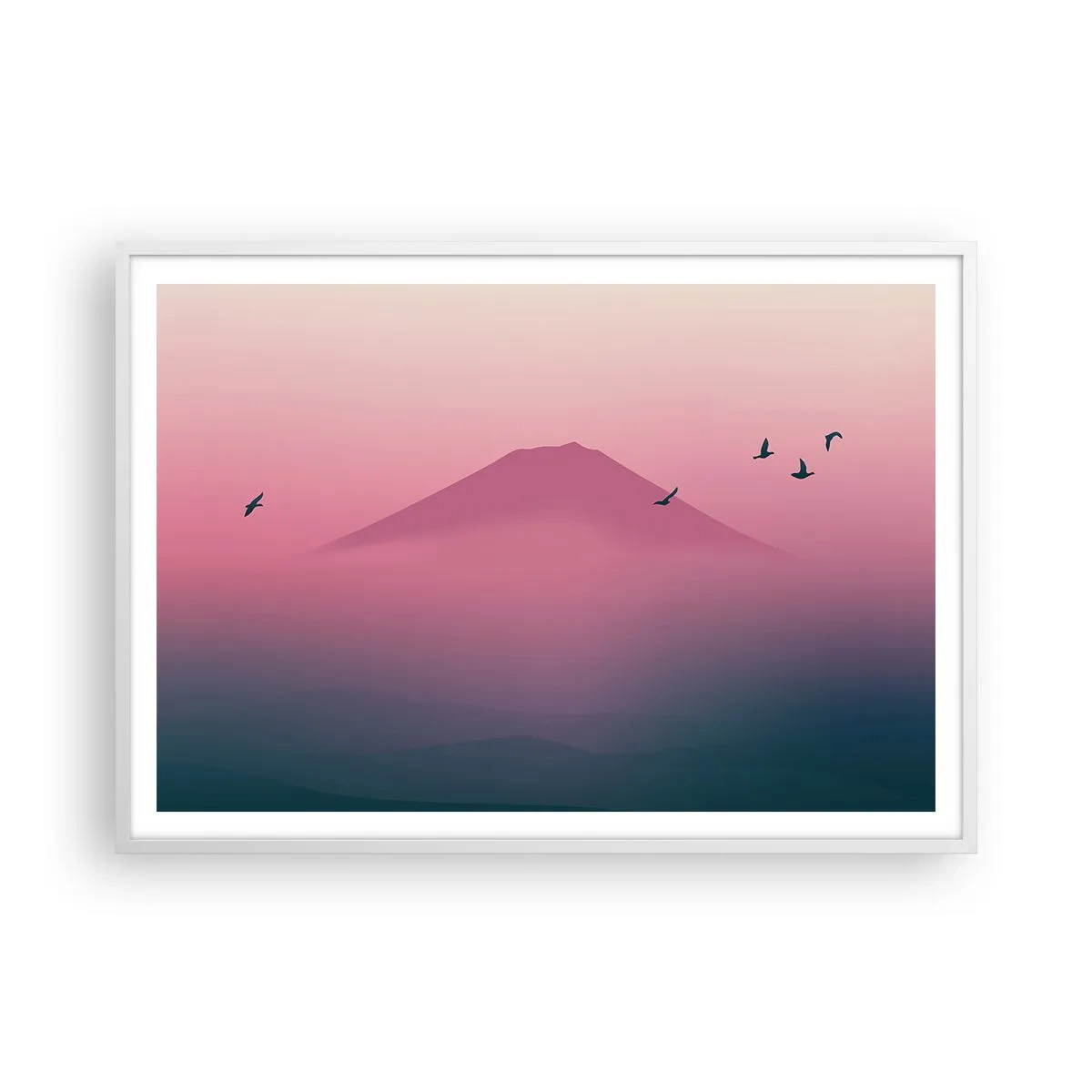 Poster in einem weißen Rahmen - Wanderer über den Wolken - 100x70 cm