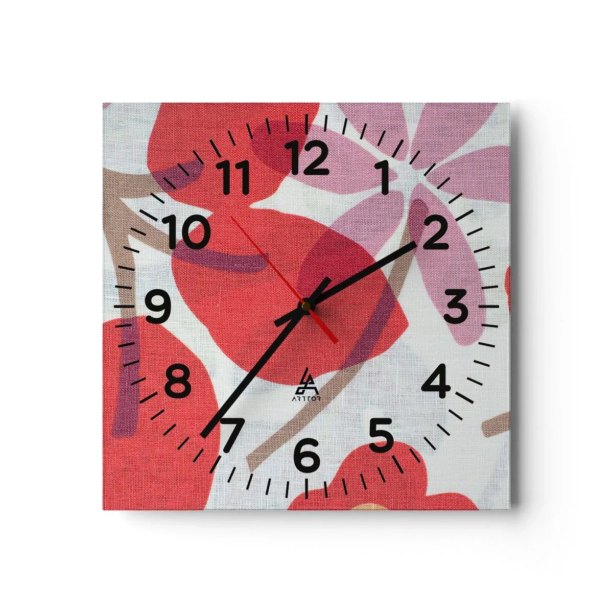 Wanduhr - Glasuhr - Blumenarrangement in Rosa - 40x40 cm