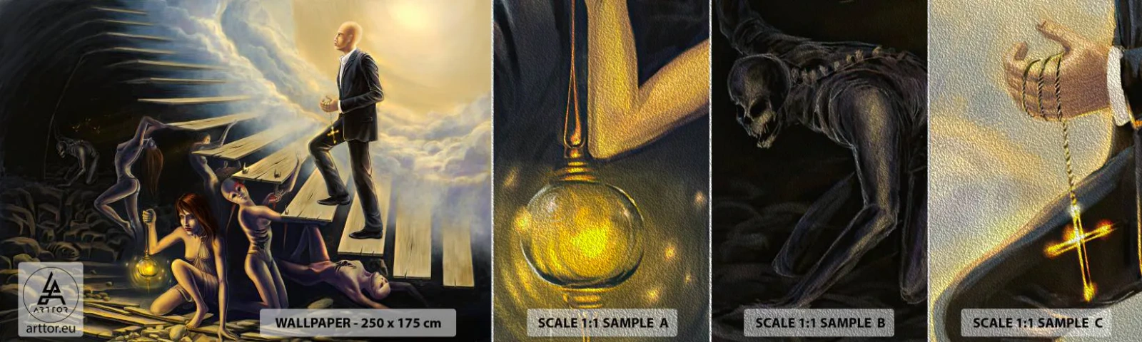 Fototapeten Muster Premium Sand - Danteske Reise zum Licht - Abstraktion, Fantasie, Menschen - 100x30 cm