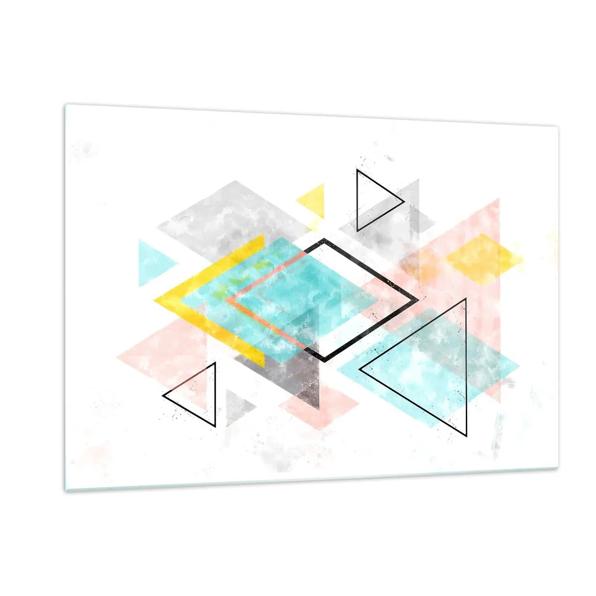 Glasbild - Bild auf glas - Bunte geometrische Formen auf weißem Hintergrund im abstrakten Stil - 120x80cm - Geometrisches Spiel - Moderne Wanddekoration für Wohnzimmer und Schlafzimmer ARTTOR