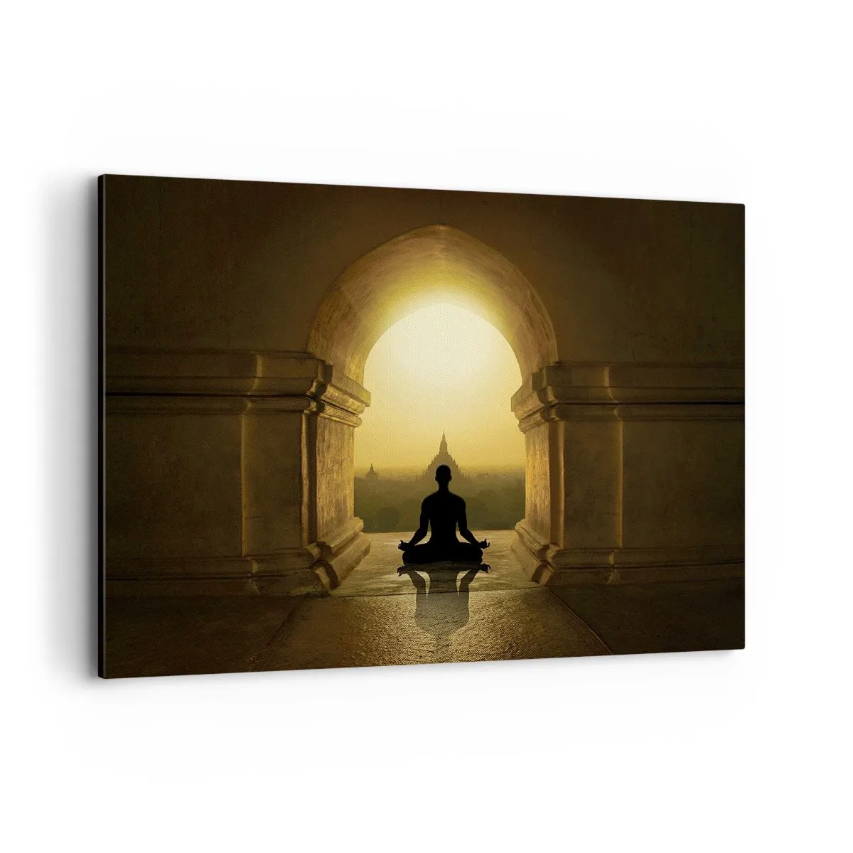 Bild auf Leinwand - Leinwandbild - Silhouette einer meditierenden Person im Licht der untergehenden Sonne - 100x70cm - Vollkommene Harmonie - Moderne Wanddekoration für Wohnzimmer und Schlafzimmer ARTTOR