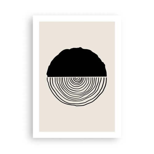 Poster - Eine minimalistische Grafik, die einen Querschnitt von Holz darstellt - 50x70cm - Halb und halb - Moderne Wanddekoration für Wohnzimmer und Schlafzimmer ARTTOR