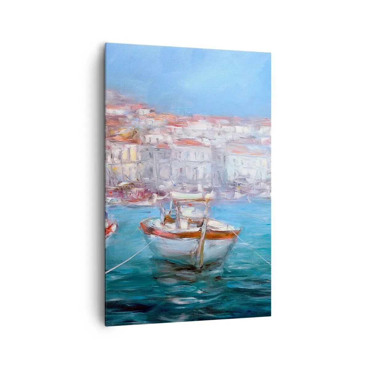 Bild auf Leinwand - Leinwandbild - Boote in einer malerischen italienischen Bucht - 80x120cm - Italienische Bucht - Moderne Wanddekoration für Wohnzimmer und Schlafzimmer ARTTOR