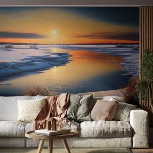 Fototapete Premium Canvas - Wintersonnenuntergang - Winter, Fluss, Landschaft - 400x280 cm