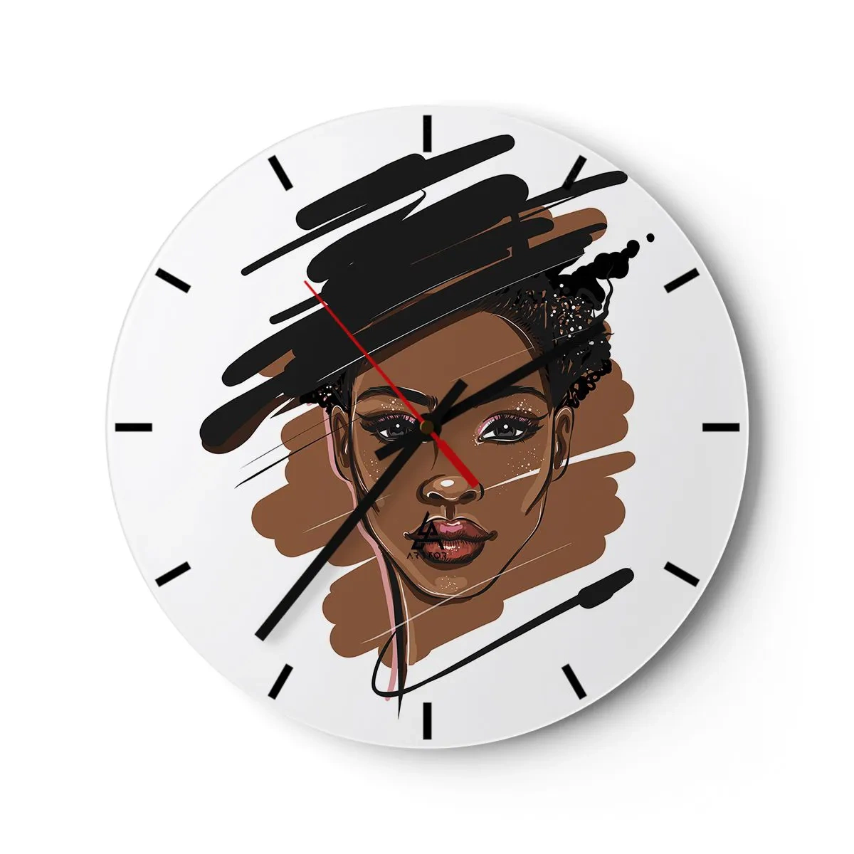 Wanduhr - Glasuhr - Skizzenhafte Darstellung des Gesichts einer Frau auf weißem Hintergrund - 30x30cm - Süß wie Schokolade - Moderne Wanddekoration für Wohnzimmer, Küche und Schlafzimmer ARTTOR
