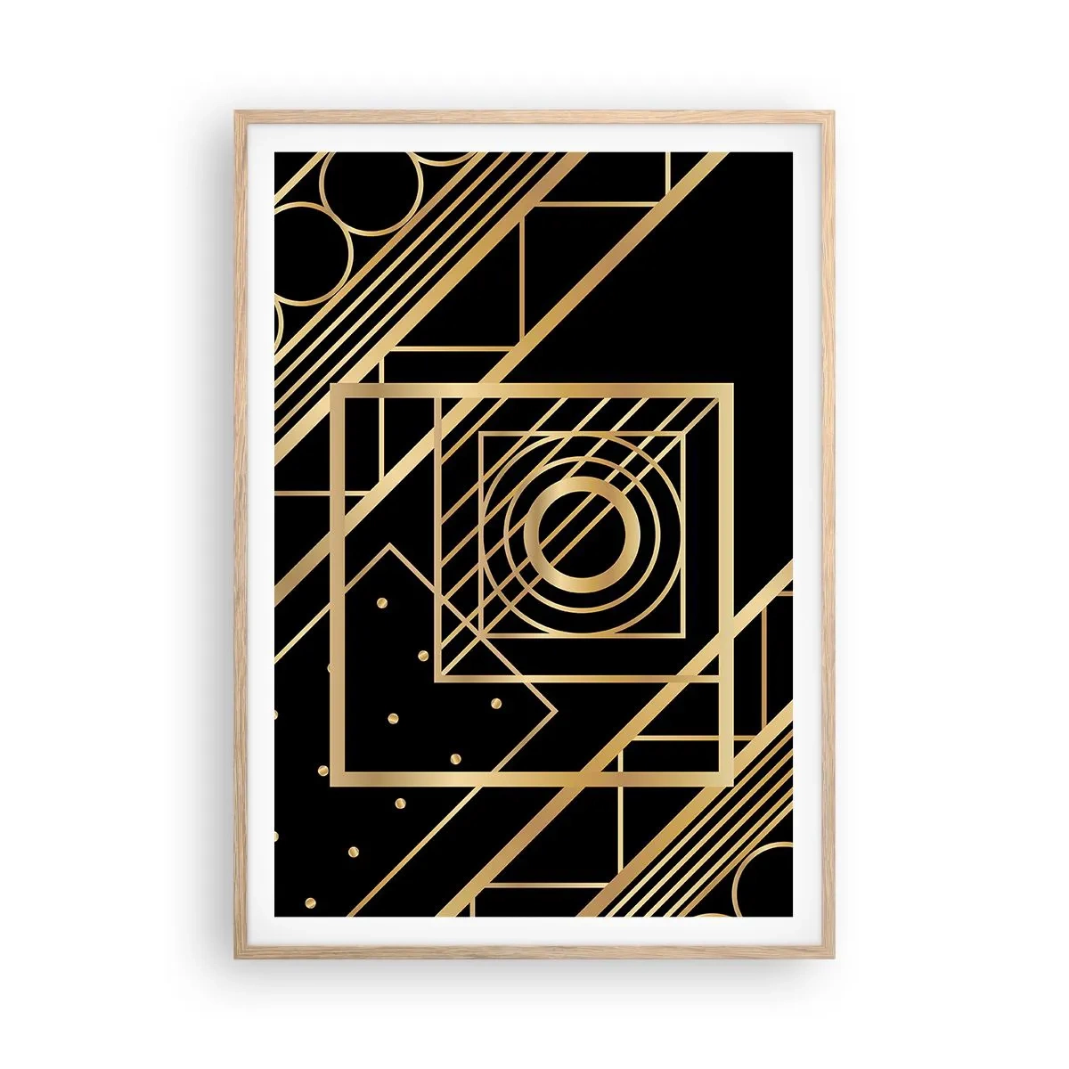 Poster in einem Rahmen aus heller Eiche - Goldene Geometrie - 70x100 cm