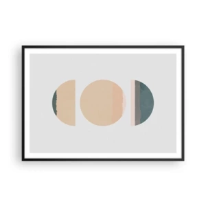 Poster in einem schwarzem Rahmen - Abstrakte geometrische Formen in Pastellfarben - 100x70cm - Ein Rad hinter dem anderen… - Moderne Wanddekoration für Wohnzimmer und Schlafzimmer ARTTOR