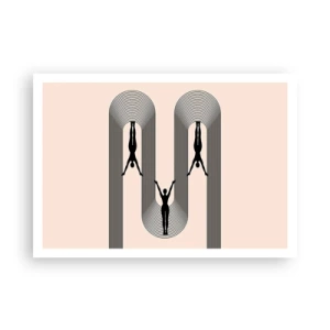 Poster - Geometrische Silhouetten auf beigem Hintergrund - 100x70cm - Verkehrt herum - Moderne Wanddekoration für Wohnzimmer und Schlafzimmer ARTTOR