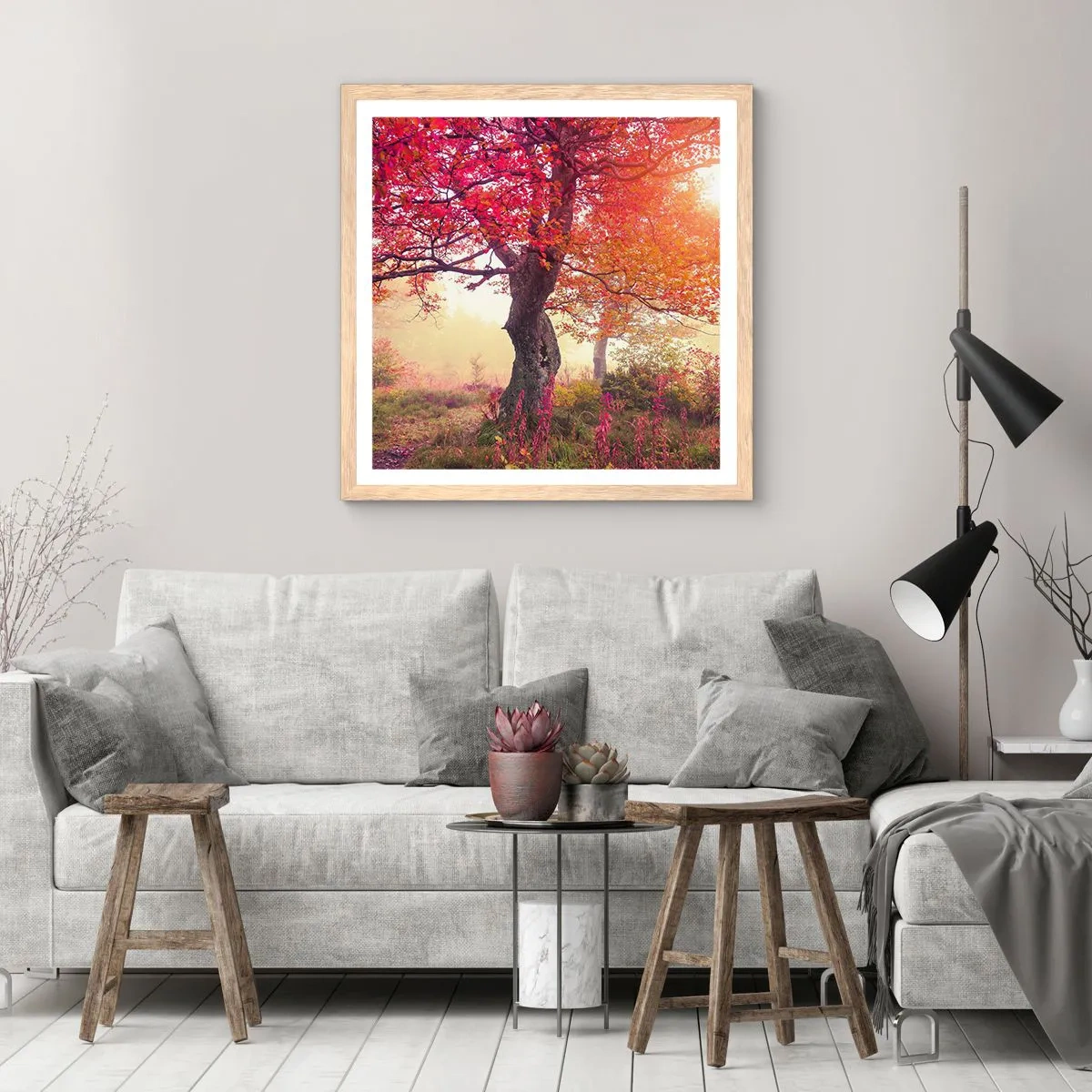 Poster in einem Rahmen aus heller Eiche - Blühende Raserei - 40x40 cm