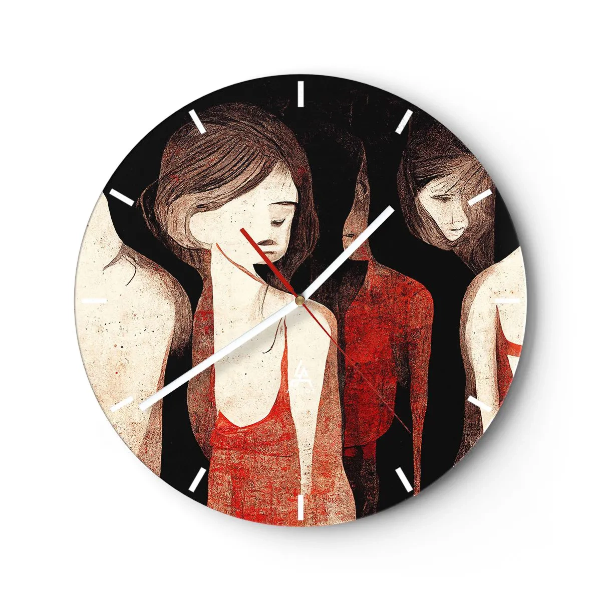 Wanduhr - Glasuhr - Frauenfiguren in Rot auf dunklem Hintergrund - 30x30cm - Madonnen der Dunkelheit - Moderne Wanddekoration für Wohnzimmer, Küche und Schlafzimmer ARTTOR