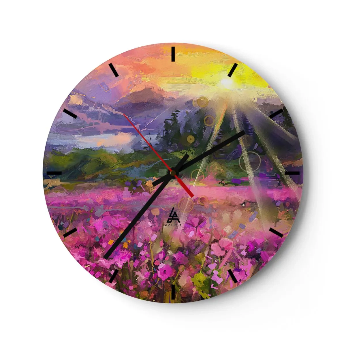 Wanduhr - Glasuhr - Im Tal unter dem Schutz der Sonne - 40x40 cm