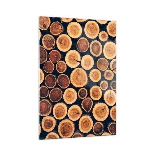Glasbild - Bild auf glas - Blick auf in einer Reihe angeordnete, geschnittene Baumstämme - 50x70cm - Wie alt sehe ich aus? - Moderne Wanddekoration für Wohnzimmer und Schlafzimmer ARTTOR