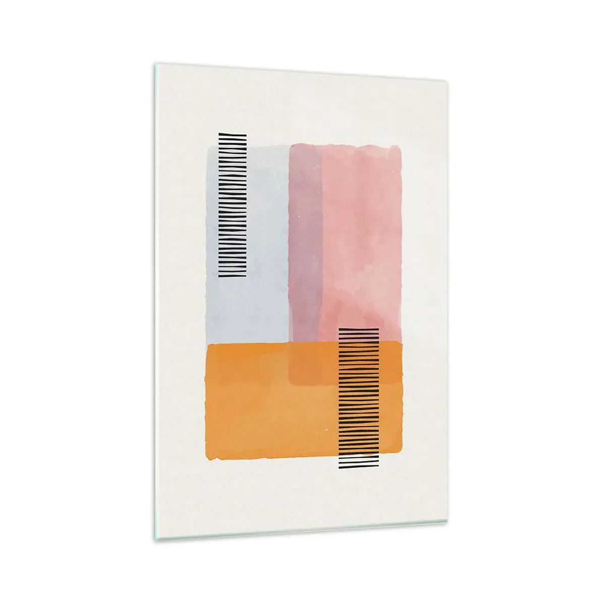 Glasbild - Bild auf glas - Geometrie in Pastellfarben mit Linien auf hellem Hintergrund - 80x120cm - Von Ecke zu Ecke - Moderne Wanddekoration für Wohnzimmer und Schlafzimmer ARTTOR