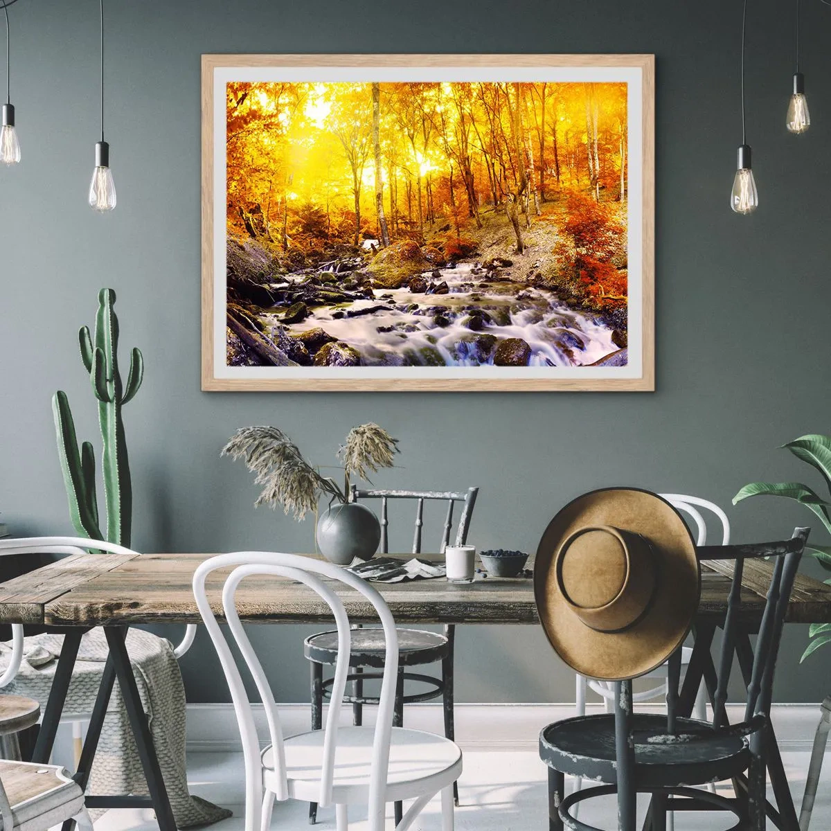 Poster in einem Rahmen aus heller Eiche - In Gold und Platin gefasste Steine - 70x50 cm