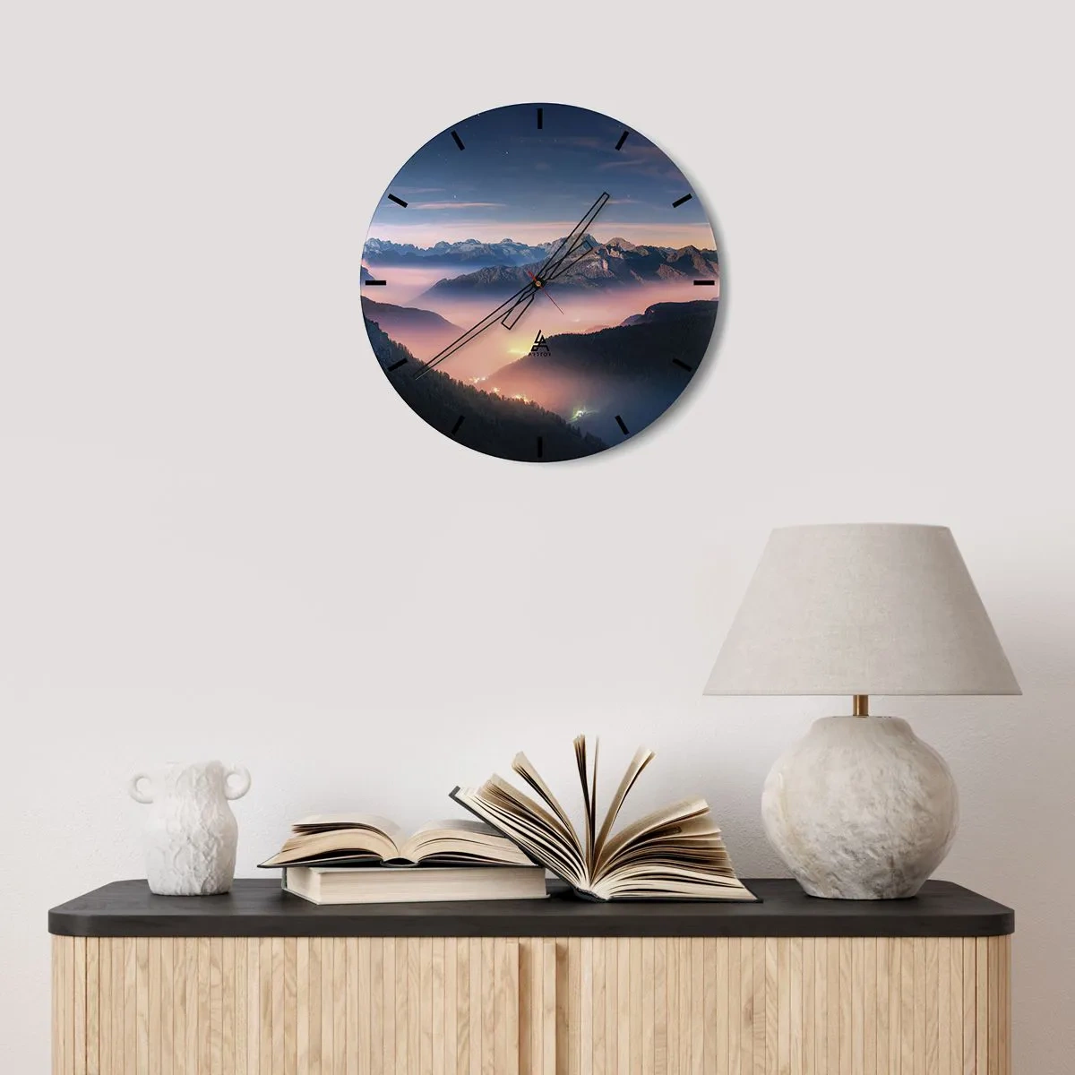 Wanduhr - Glasuhr - Licht in den Tälern - 30x30 cm