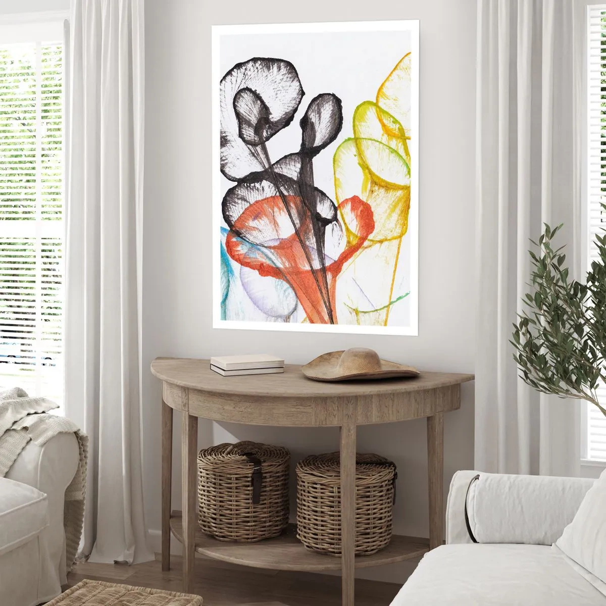 Poster - Bunte Blätter in kunstvoller, transparenter Komposition - 50x70cm - Blumen mit Seele - Moderne Wanddekoration für Wohnzimmer und Schlafzimmer ARTTOR