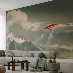 Maßgeschneiderte Fototapete Premium Canvas - Furchtloser Pionier - Abstraktion, Flugzeug, Berglandschaft