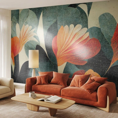 Fototapete Premium Canvas - Hitze der Tropen und Kühle des Grüns - Botanik, Boho, Grunge - 250x175 cm