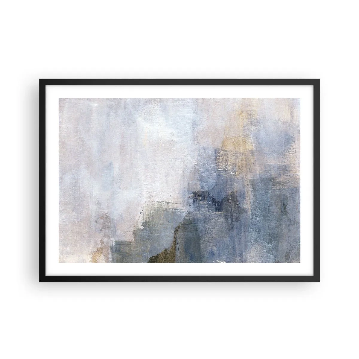 Poster in einem schwarzem Rahmen - Dezente abstrakte Punkte in Blau- und Beigetönen - 70x50cm - Farbtöne und Akkorde - Moderne Wanddekoration für Wohnzimmer und Schlafzimmer ARTTOR