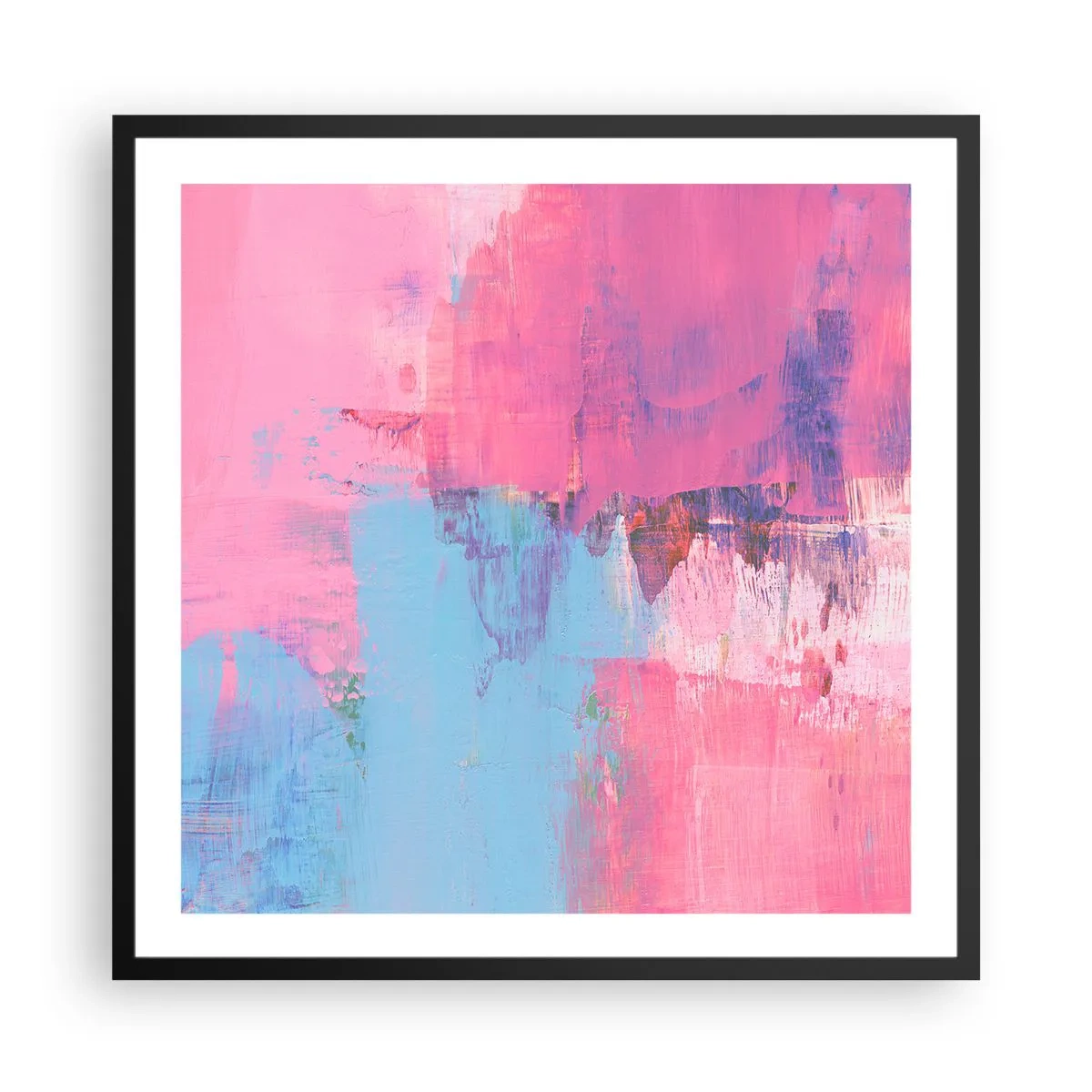 Poster in einem schwarzem Rahmen - Rosa, Blau und eine Prise Licht - 60x60 cm