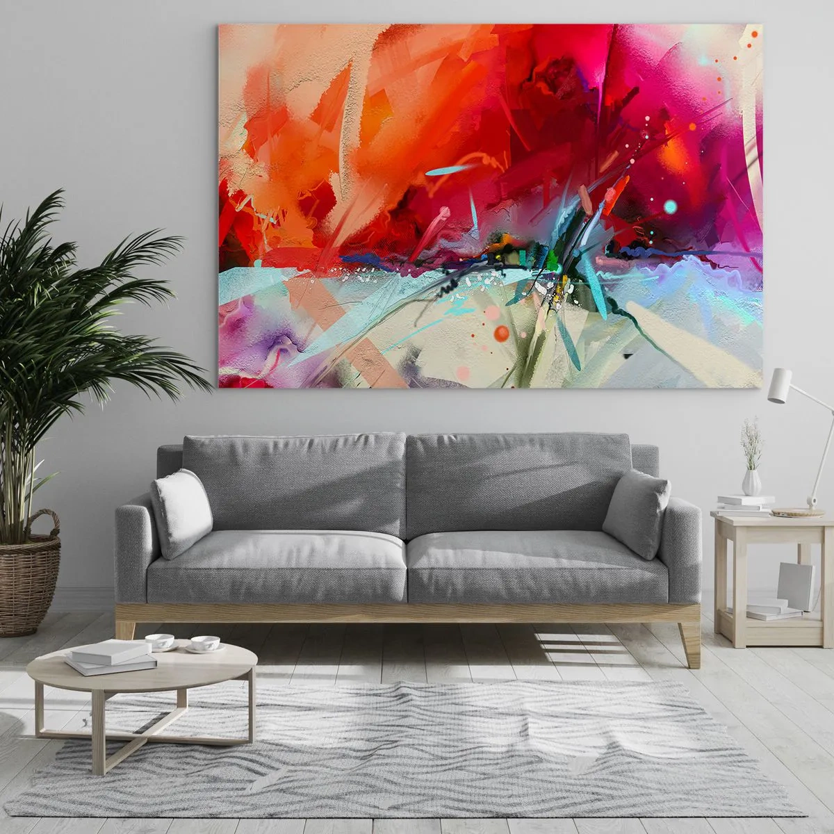 Glasbild - Bild auf glas - Eine abstrakte Explosion von Farben und Lichtern in einer dynamischen Komposition. - 120x80cm - Eine Explosion von Lichtern und Farben - Moderne Wanddekoration für Wohnzimmer und Schlafzimmer ARTTOR