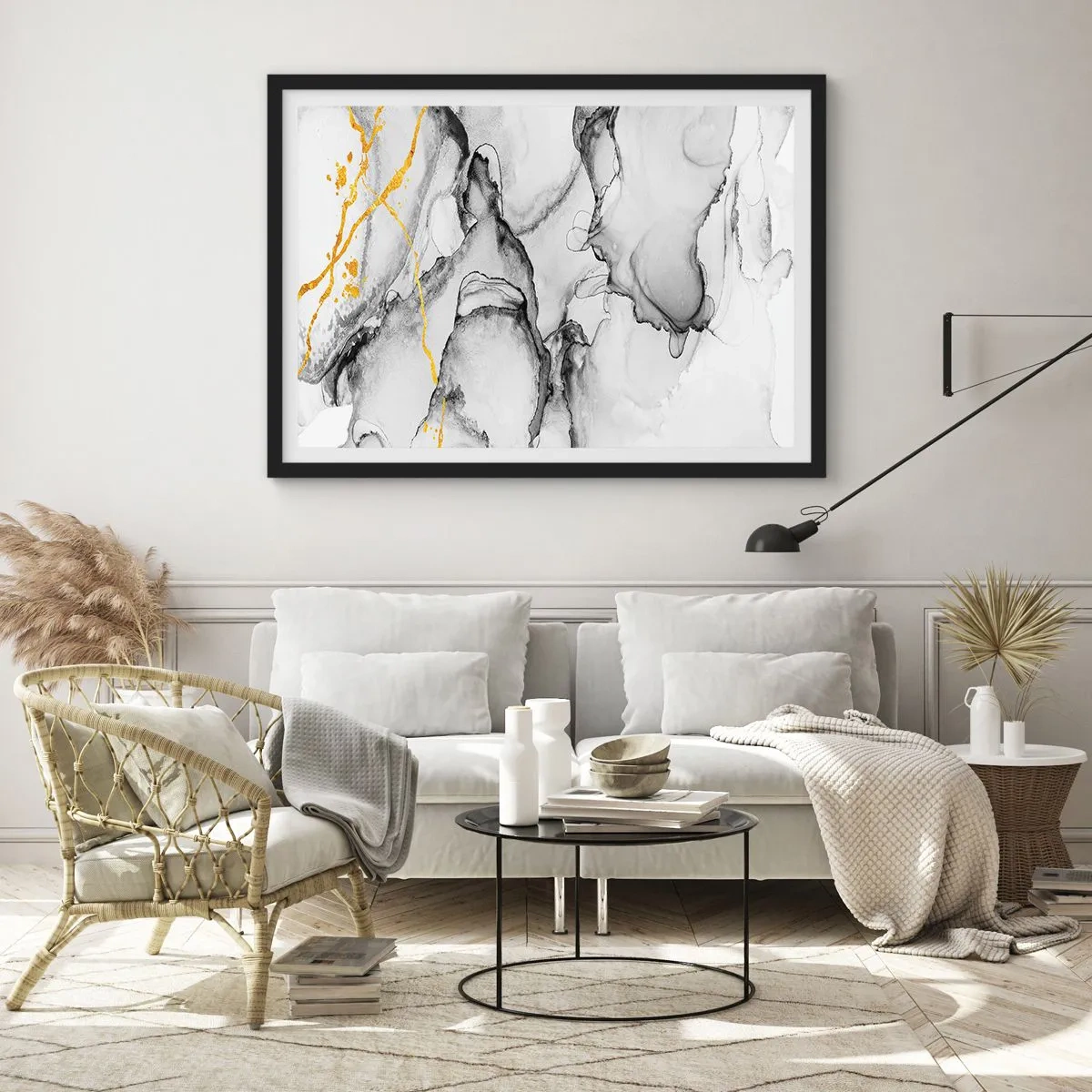 Poster in einem schwarzem Rahmen - Komposition mit Goldmotiv - 50x40 cm