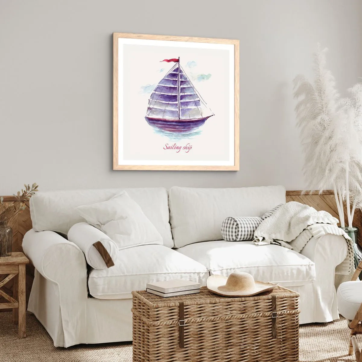 Poster in einem Rahmen aus heller Eiche - Volle Segel und ruhiges Wasser - 30x30 cm